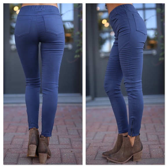 Navy Moto Jeggings - Picture 3 of 7